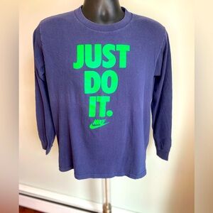 Nike Just Do It Swoosh Long Sleeve T Shirt Navy Green Vintage. Medium